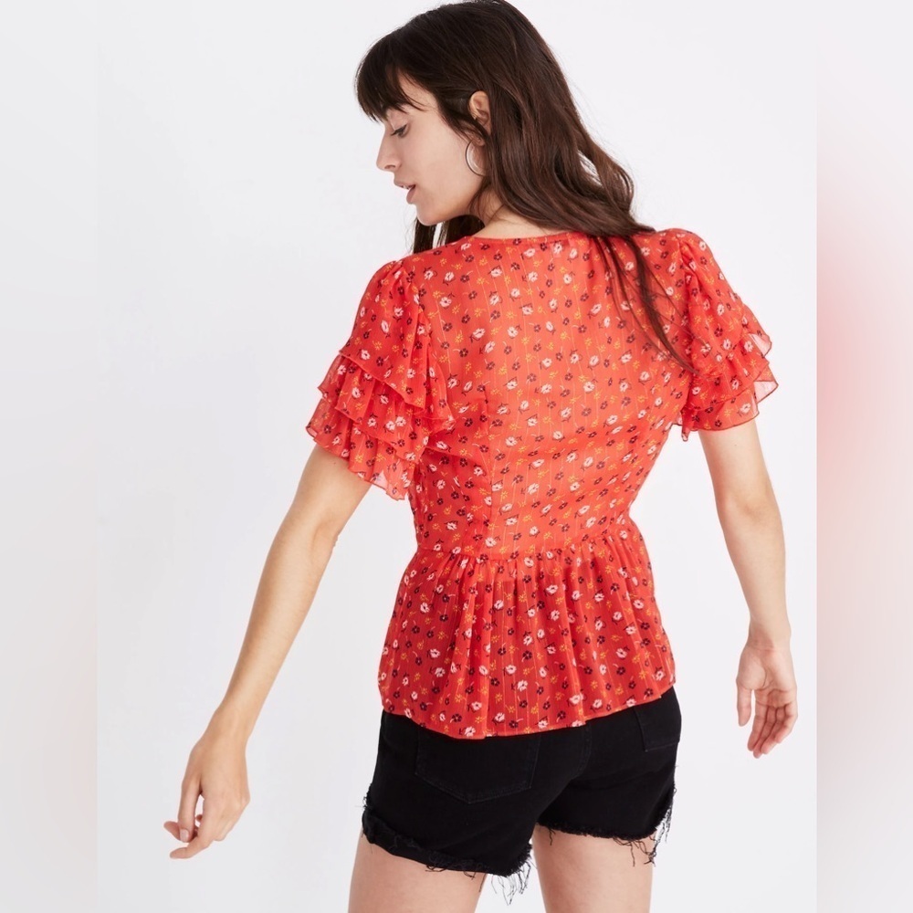 Madewell Tiered-Sleeve Peplum Top in Metallic Prairie Posies Size 2 H4 - Picture 2 of 12
